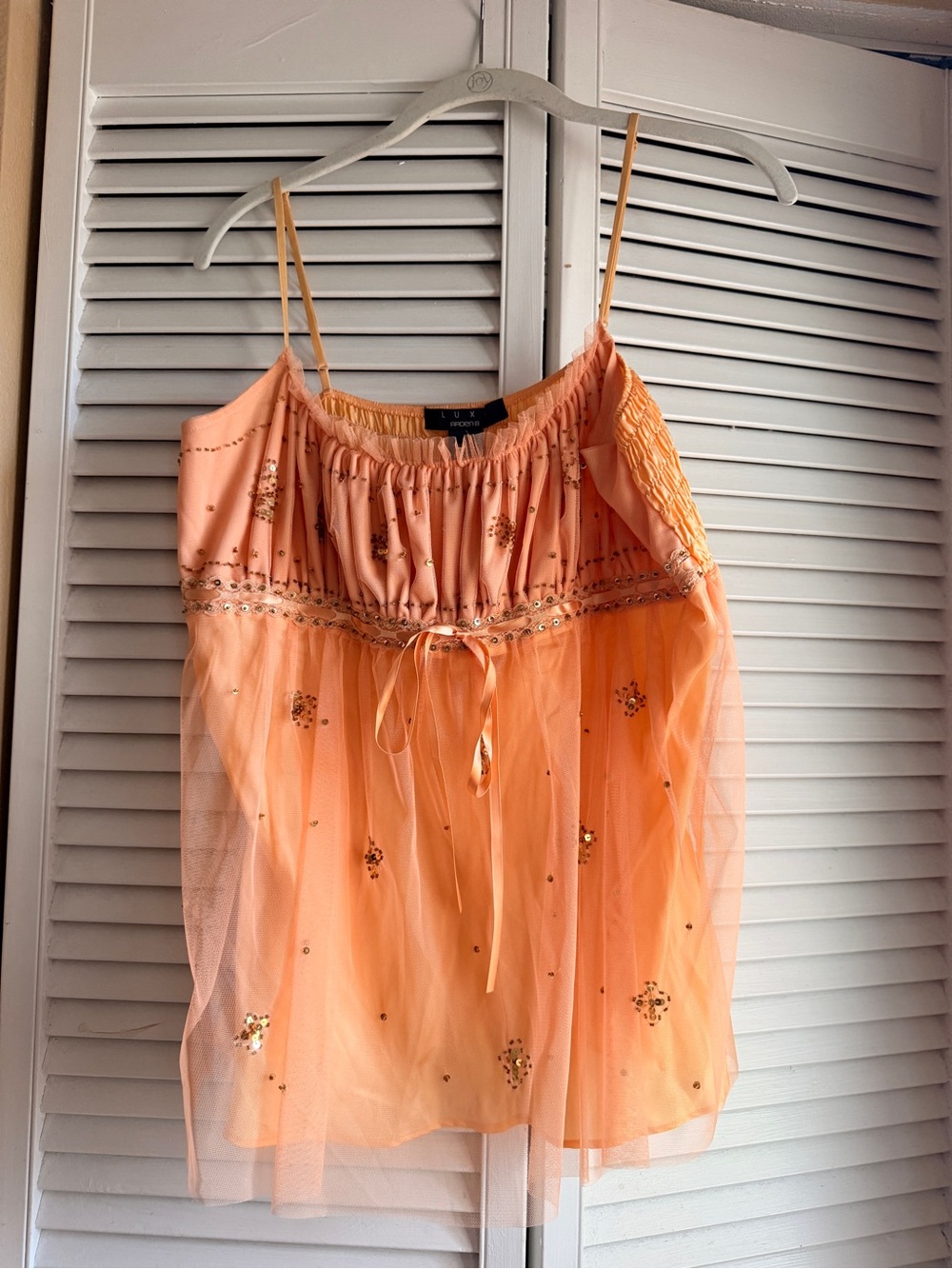 Arden B Y2K Peach Embellished Spaghetti Strap Tank